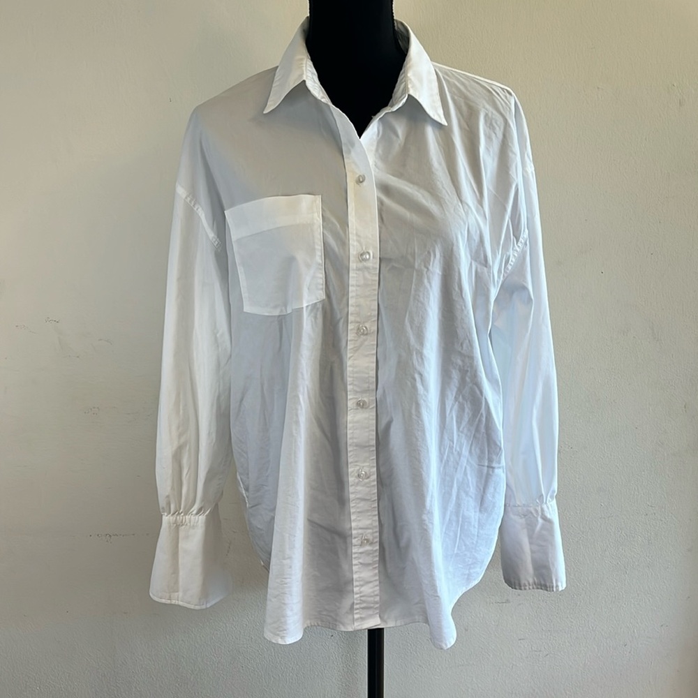 Truth By Republic White Button Down Oversized Shirt With French Cuffs